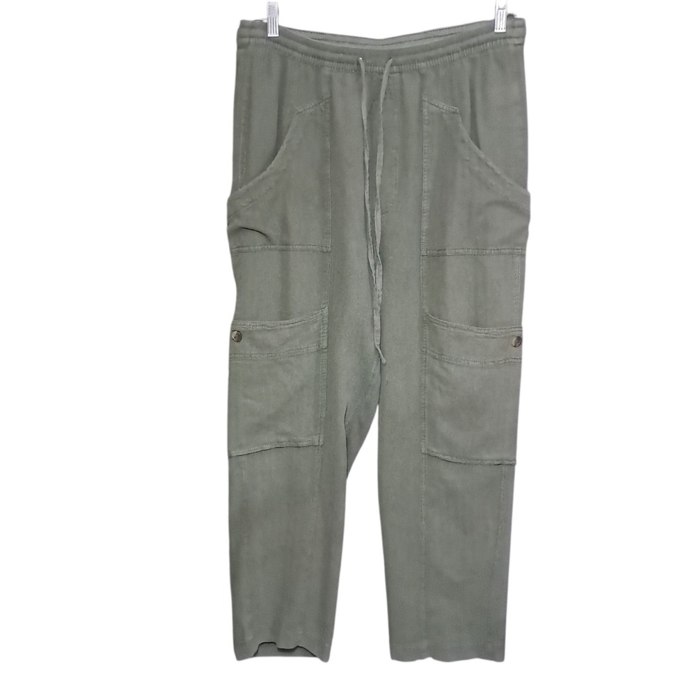 Free People Feel Good Utility Pants Green Linen Cotton Boho Large OB1069375
